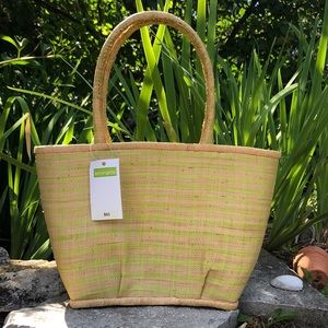 NWT-Lemongrass Jute Tote-Lime Green/Pink-14x9x5-Summer Must Have